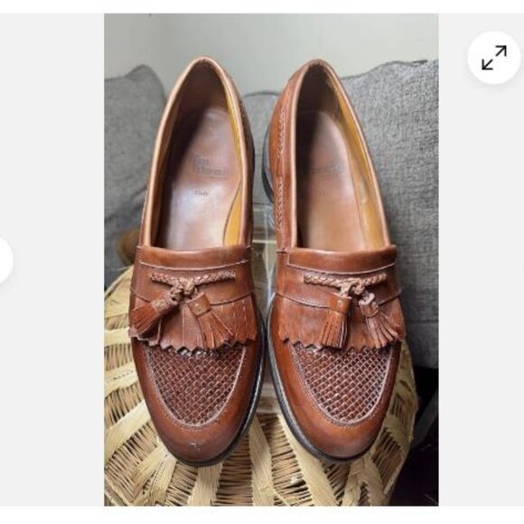 Men's Allen Edmonds 'Cody' Brown Woven Leather Kiltie Tassel Loafers Sz 11.5 D - Picture 1 of 6